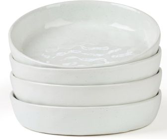 famiware Mars 4 Pieces Pasta Bowls Set, 8.5 inch Salad Bowls, Large Capacity, Bowl Sets with Brown Speckled, Microwave & Dishwasher Safe, White