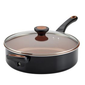 Glide Copper 4 Quart Ceramic Nonstick Saute Pan with Tempered Glass Lid and Helper Handle, Dishwasher Safe, Black