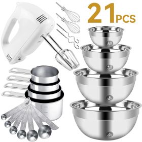 Upgrade 5-Speeds Mixers with Silver Nesting Stainless Steel Mixing Bowl, Measuring Cups and Spoons Whisk Blender - Baking Supplies for Cooking