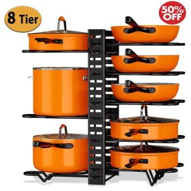 Pot Organizer Rack 8 Tiers Pots and Pans Organizer, Pot Lid Organizer for Kitchen Cabinet Cookware Organizers and Storage,Upgraded (Main Material: ABS, Main Color: Black)