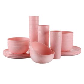 30-Piece Plastic Check Pattern Dinnerware Bundle Set (Color: Pink)